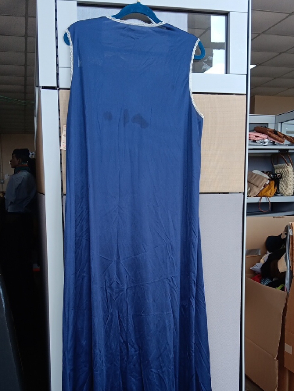 Vanity Fair Navy Blue Long Nightgown with White Lace - Picture 4 of 5